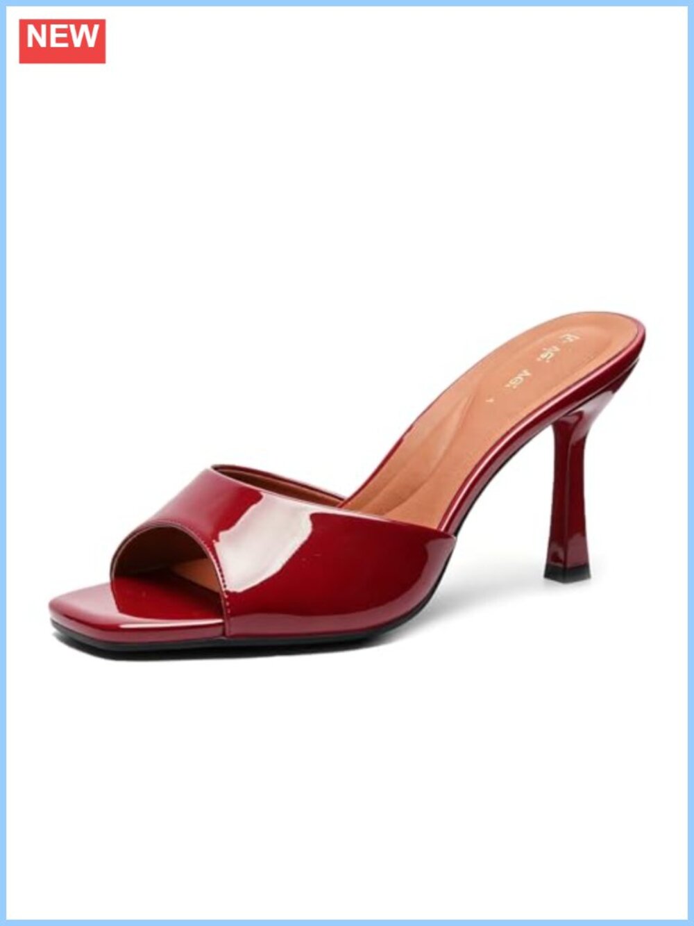 Faux Leather Square Open Toe Mule Heels Slip On Kitten Heels Sandals